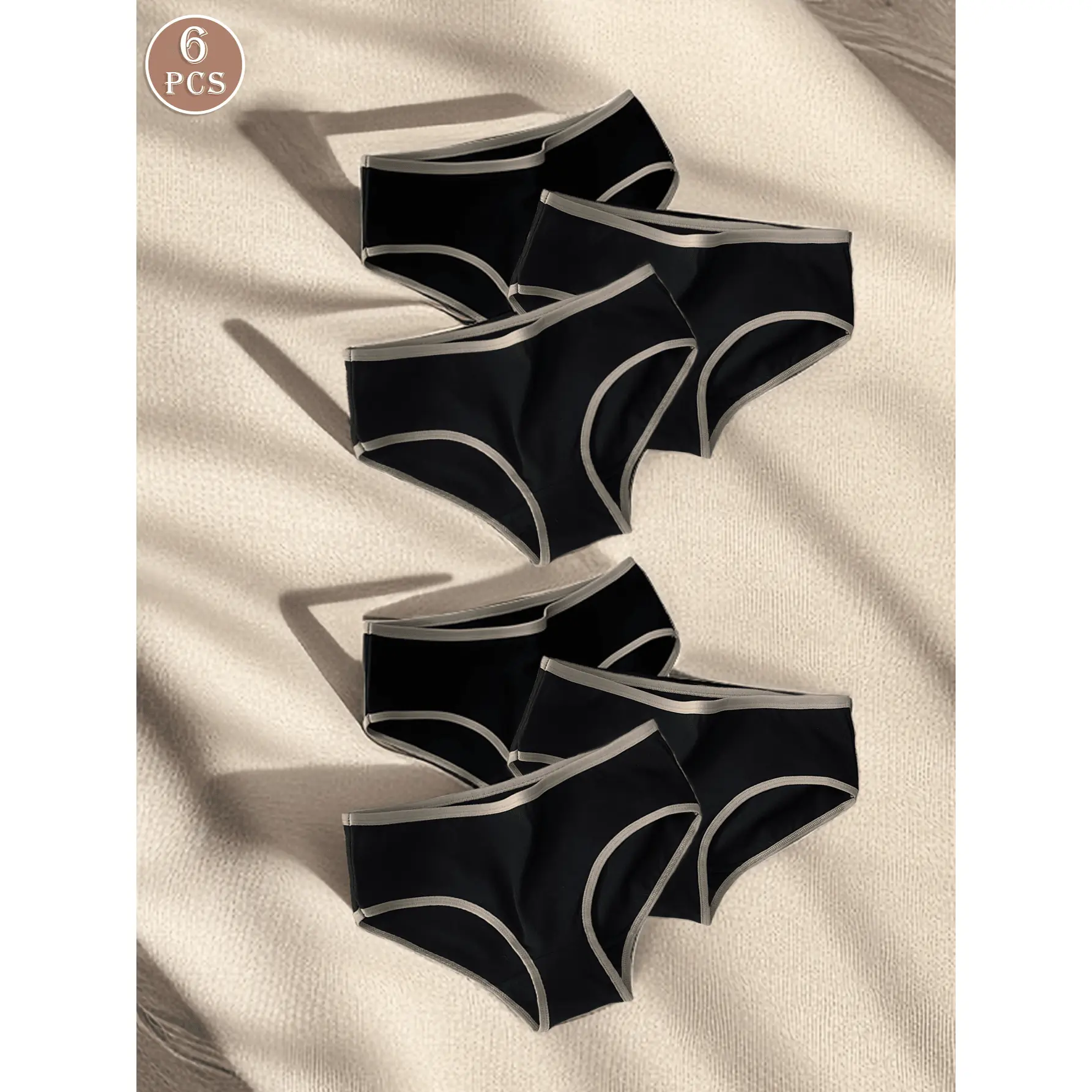 6pcs Women's Colorful Sports Minimalist Panties, Mid-Waist Japanese Black White Gray Ladies' Triangle Briefs