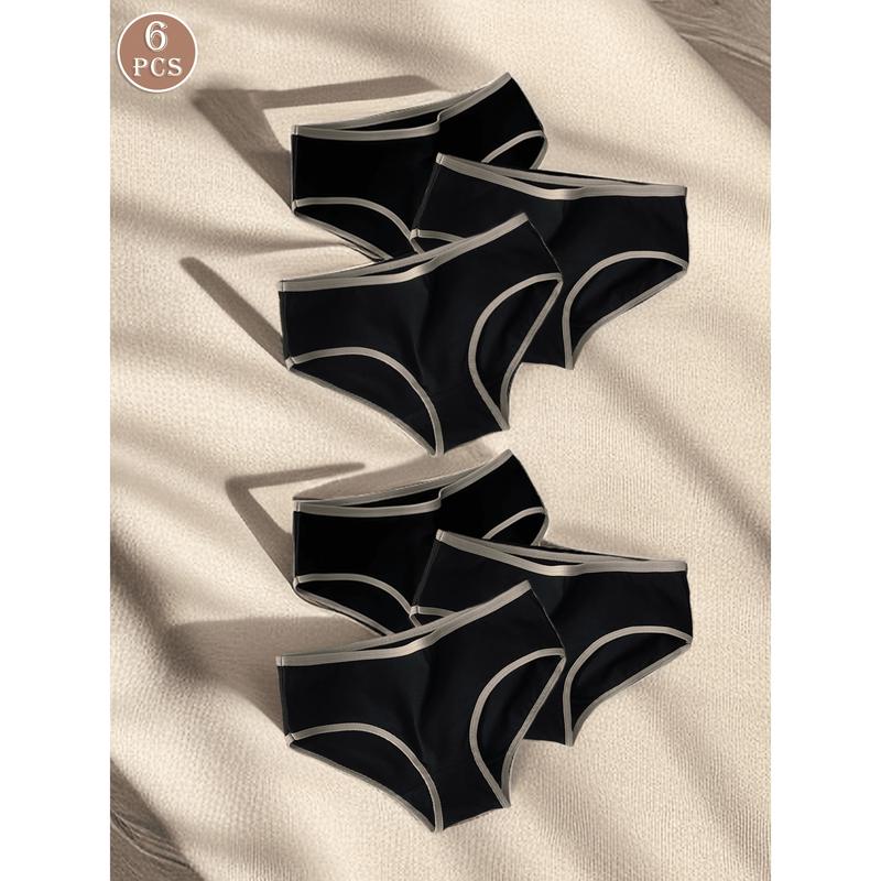 6pcs Women's Colorful Sports Minimalist Panties, Mid-Waist Japanese Black White Gray Ladies' Triangle Briefs 0