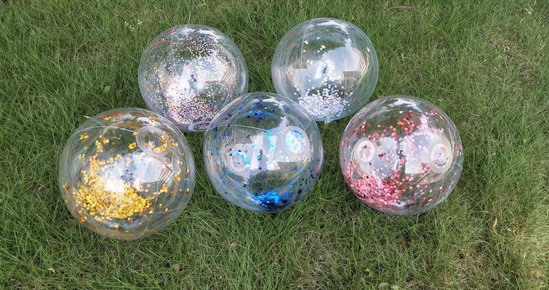 Product Introduction of 40cm Transparent Sequins Beach Ball Thick Material Inflation Balloon Water Float Swimming Pool Playing Water Toy Ball 9