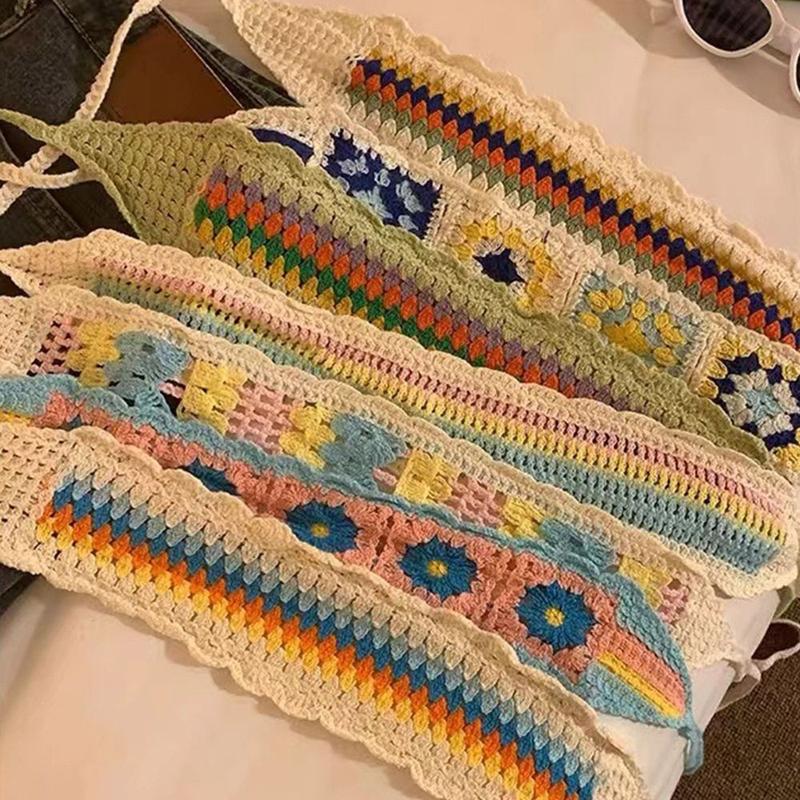 Product Introduction of Colorful Ethnic Style Triangular Headscarf Colorful Dopamine Sweet Hair Bands Knitted Bandanas for Women Girls 11