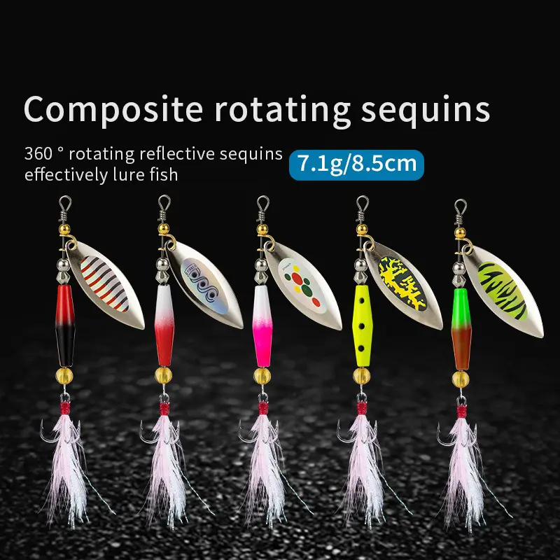 1 Pcs Metal Sliver Rotating Sequins Spoon Lure 7g/10g Spinner Fishing Hard Bait With Feather Treble Hook Fishing Accessories