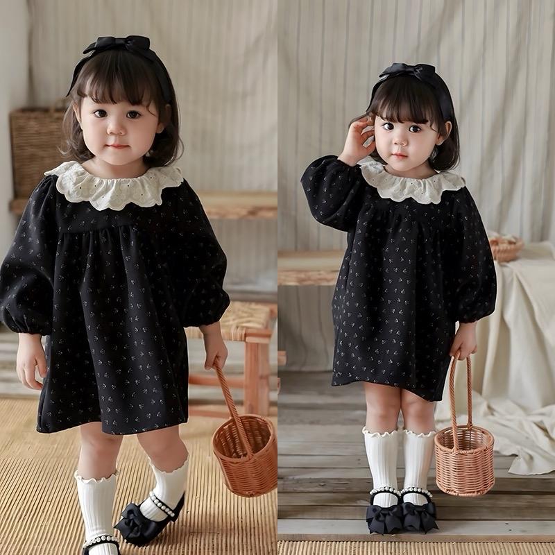 (Hàng Quảng Châu) Váy hoa nhí phối cổ ren phong cách Hàn Quốc cho bé gái (Mua theo chiều cao - fom ngắn tăng size)