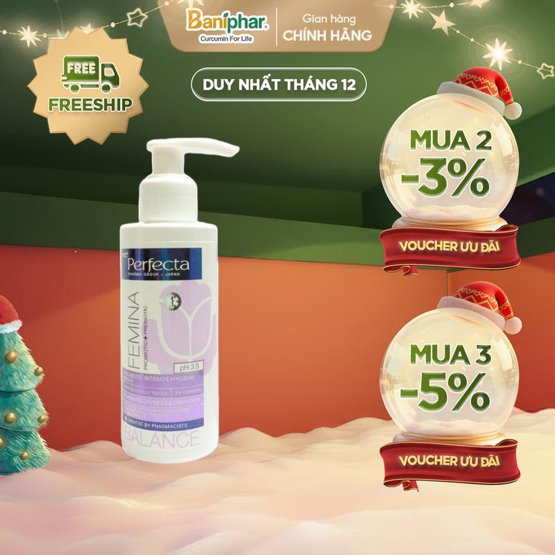 Dung Dịch Vệ Sinh Phụ Nữ Perfecta Femina Balance Probiotic Intimate Hygiene Wash 150ml Giúp Làm Sạch Hỗ Trợ Khử Mùi Hôi Cân Bằng pH Tự Nhiên Dưỡng Ẩm Sâu Đem Lại Cảm Giác Thoải Mái Hỗ Trợ Tình Trạng Kích Ứng Mẩn Đỏ 150ml