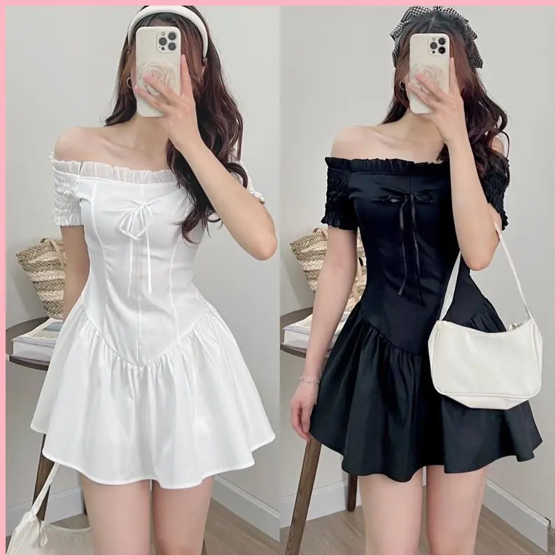 KEDOBSHOP ĐẦM CÚP NGỰC VIỀN VOAN TAY TRỄ VAI ĐÍNH NƠ BO CHUN ( TẶNG QUẦN MẶC KÈM)