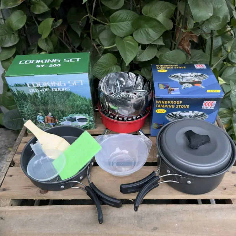 Paket cooking set sy 200 plus kompor windproof merk kovar original gas 1