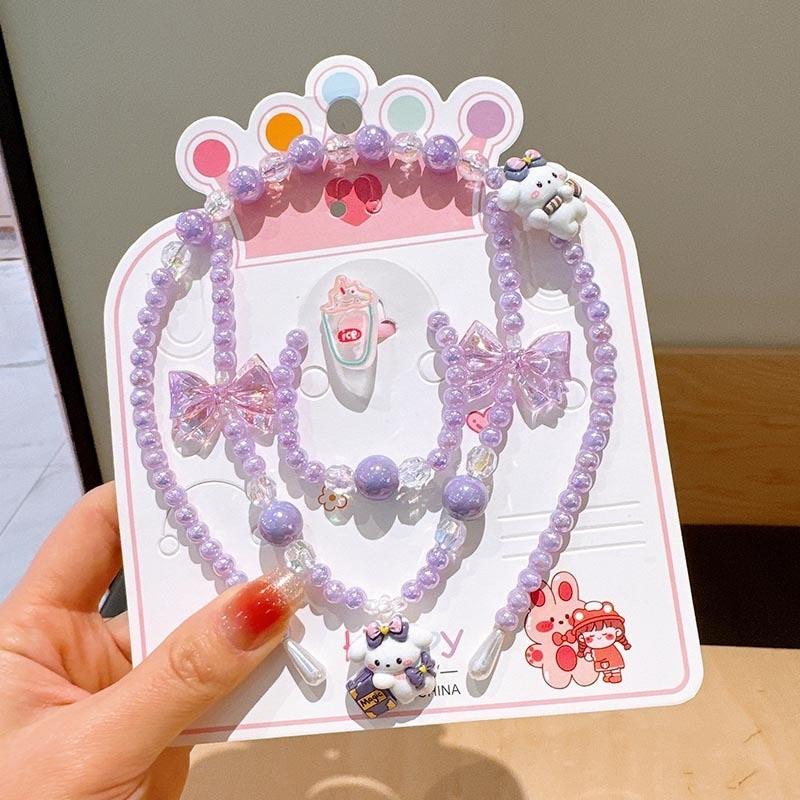 Product Introduction of Children's Necklace Jewelry Set Colorful Beaded Bracelet Cartoon Hair Hoops Earrings Princess Girl Accessories 17