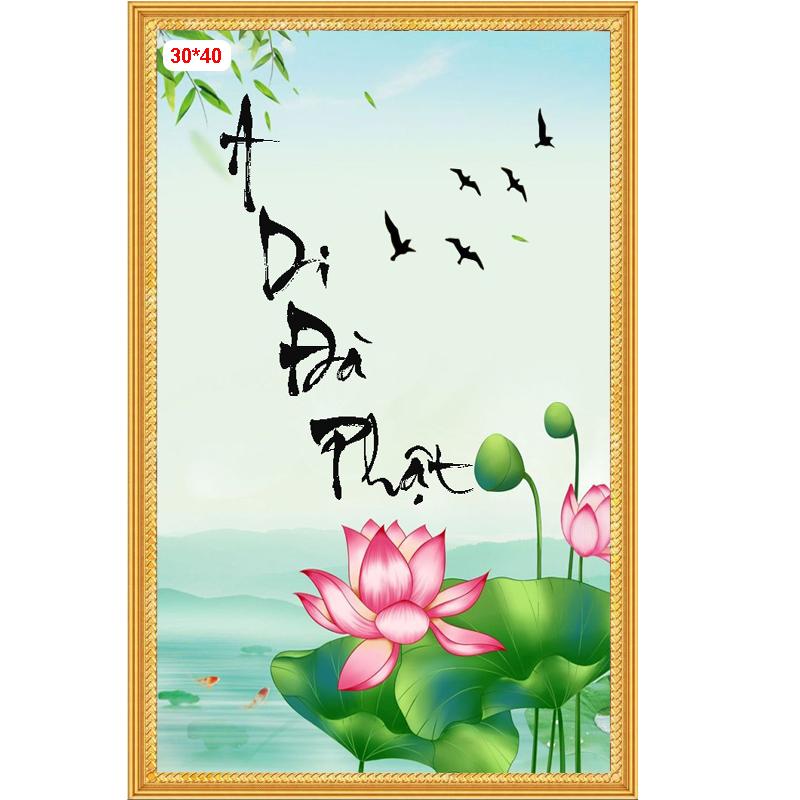 A Di Đà Phật - Tranh Đính Đá 5D Tự Hoàn Thành Kích thước 30X40cm, Tranh Gắn Đá DIY