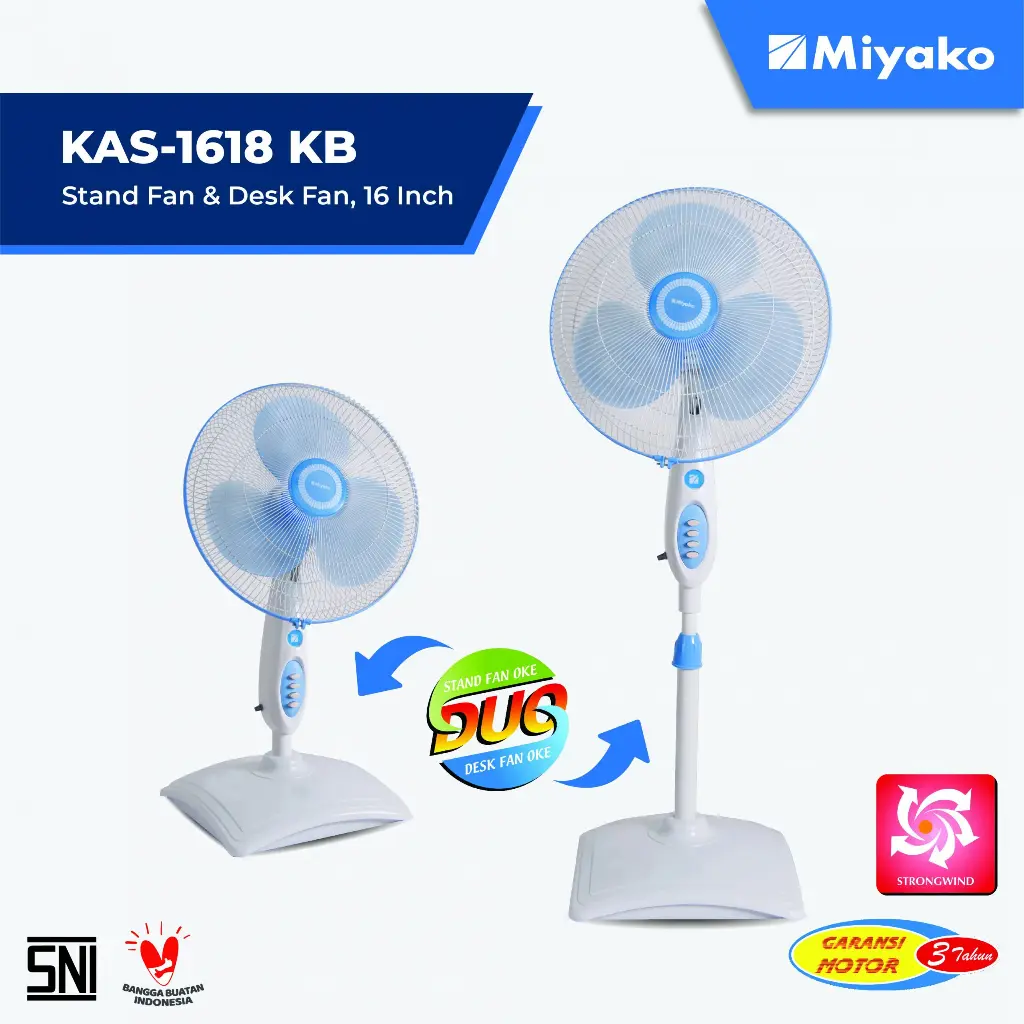 Kipas Angin Miyako Stand Fan 16 Inch 2in1 KAS 1618 KB Garansi Resmi