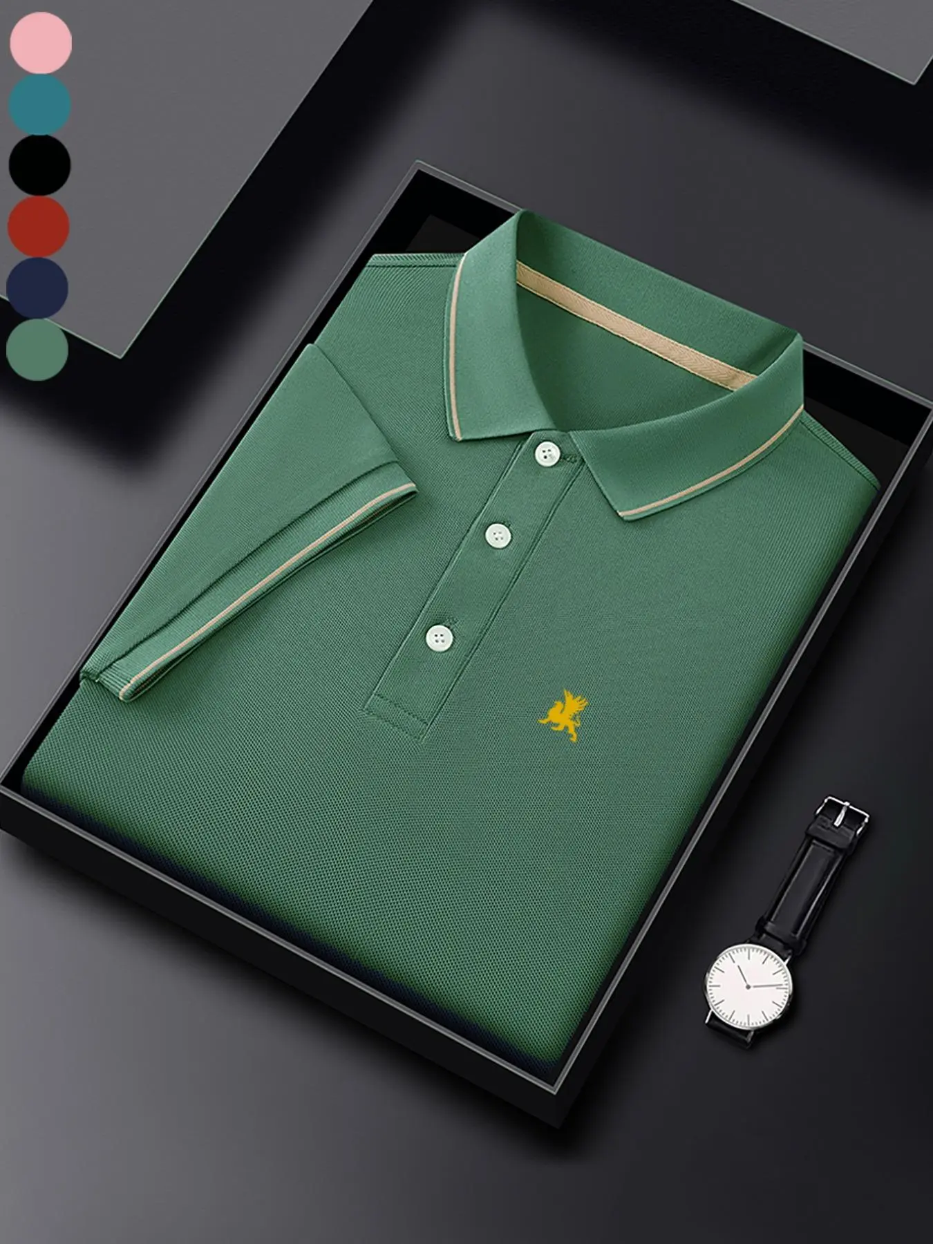 Men's Regular Fit Letter Print Contrast Trim Polo Shirt, Casual Short Sleeve Half Zip Top for Summer, Fashion Men's Clothes for Daily Wear, Tropical