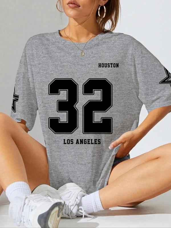 Women's Letter & Figure Print Round Neck Graphic Baby Tees Y2k Tee, Casual Streetwear Star Print Half Sleeve Oversized T Shirt for Summer, T Shirts for Women, Graphic Tee, Summer Clothes, Clothing 4