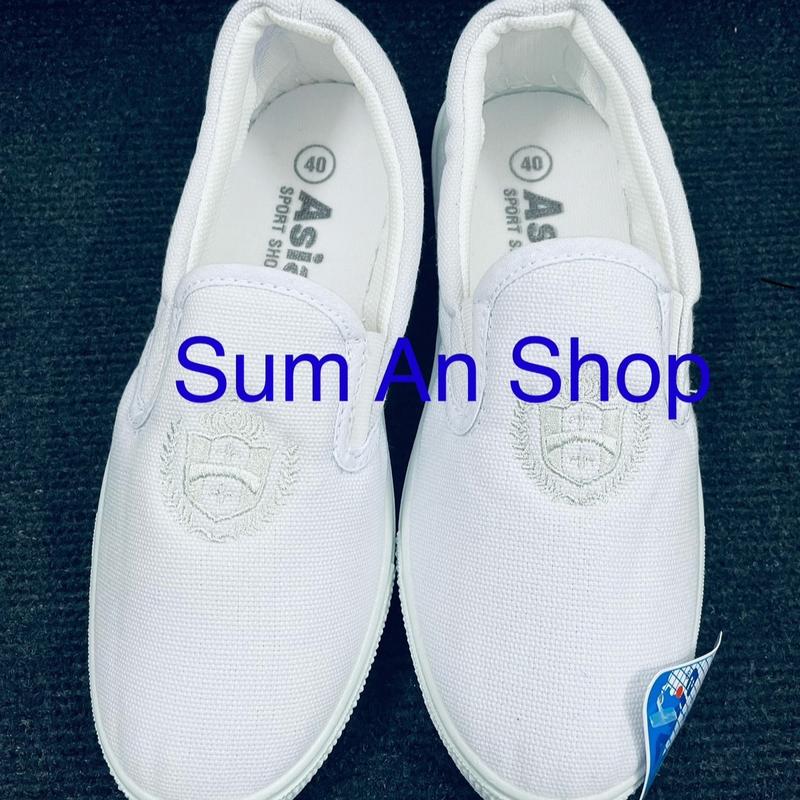 Giày thể dục lười Xỏ NAM vải Trắng có size 44 thể thao học sinh Asia