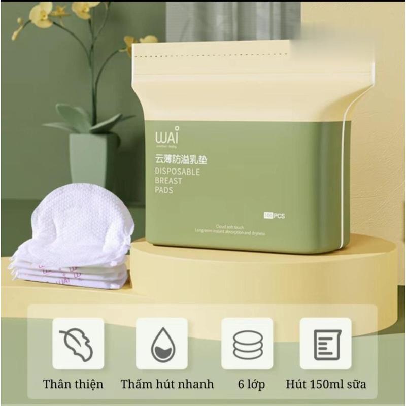  Combo 200 Miếng Lót Thấm Sữa Wai  2 Túi Mỗi Túi 100 Miếng  Dành Cho Mẹ Bầu Sau Sinh - Chất Lượng Cao Khô Thoáng Thoải Mái 