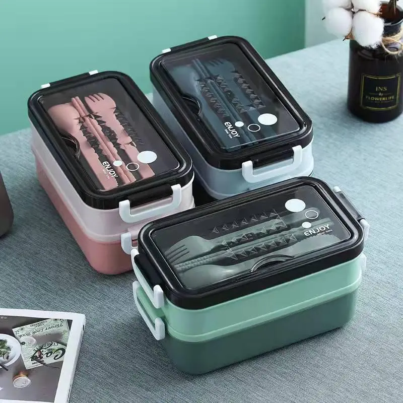 1400ml Lunch Box with Fork & Chopsticks & Spoon, 1 Count Portable Compartment Food Box, Microwave Lunch Box for Home Office School Picnic