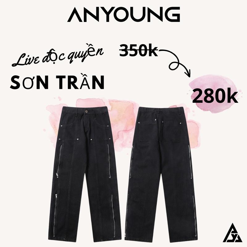 Quần Jean Baggy Nam Nữ, Quần Bò Có Họa Tiết Khóa Hai Bên Sườn Anyoung Hot Trend 2023 Menswear Cotton