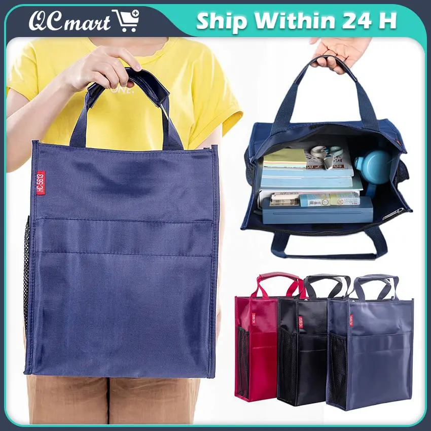 A4 File Folder Document Bag Canvas Business Briefcase Paper Organizer Bag Stationery Multifunctional School Office Supplie