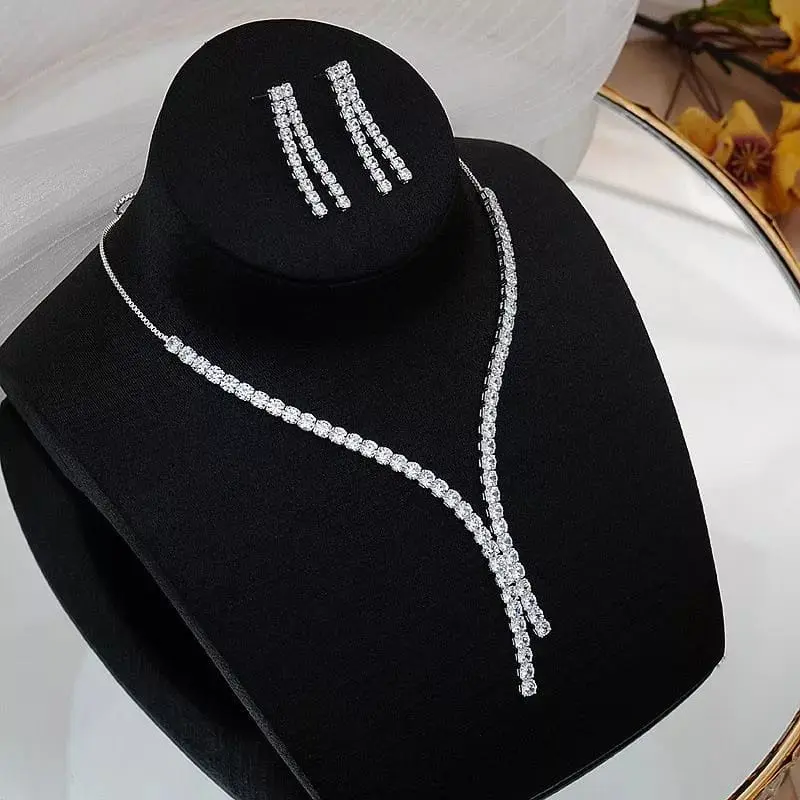 Kalung Crystal Set Anting - Kalung Pernikahan - Kalung Anting Liontin - Aksesoris Pengantin Bridesmaid