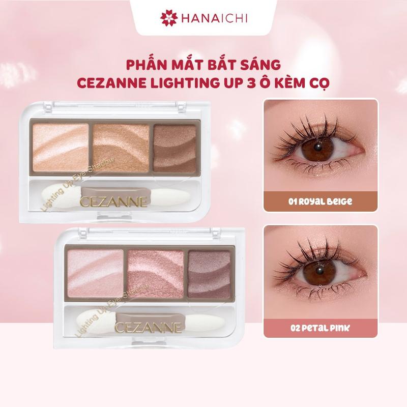  Phấn Mắt Bắt Sáng Cezanne Lighting Up 3 Ô Màu Kèm Cọ 1.7g – Bắt Sáng Tự Nhiên Dưỡng Ẩm Lâu Trôi 