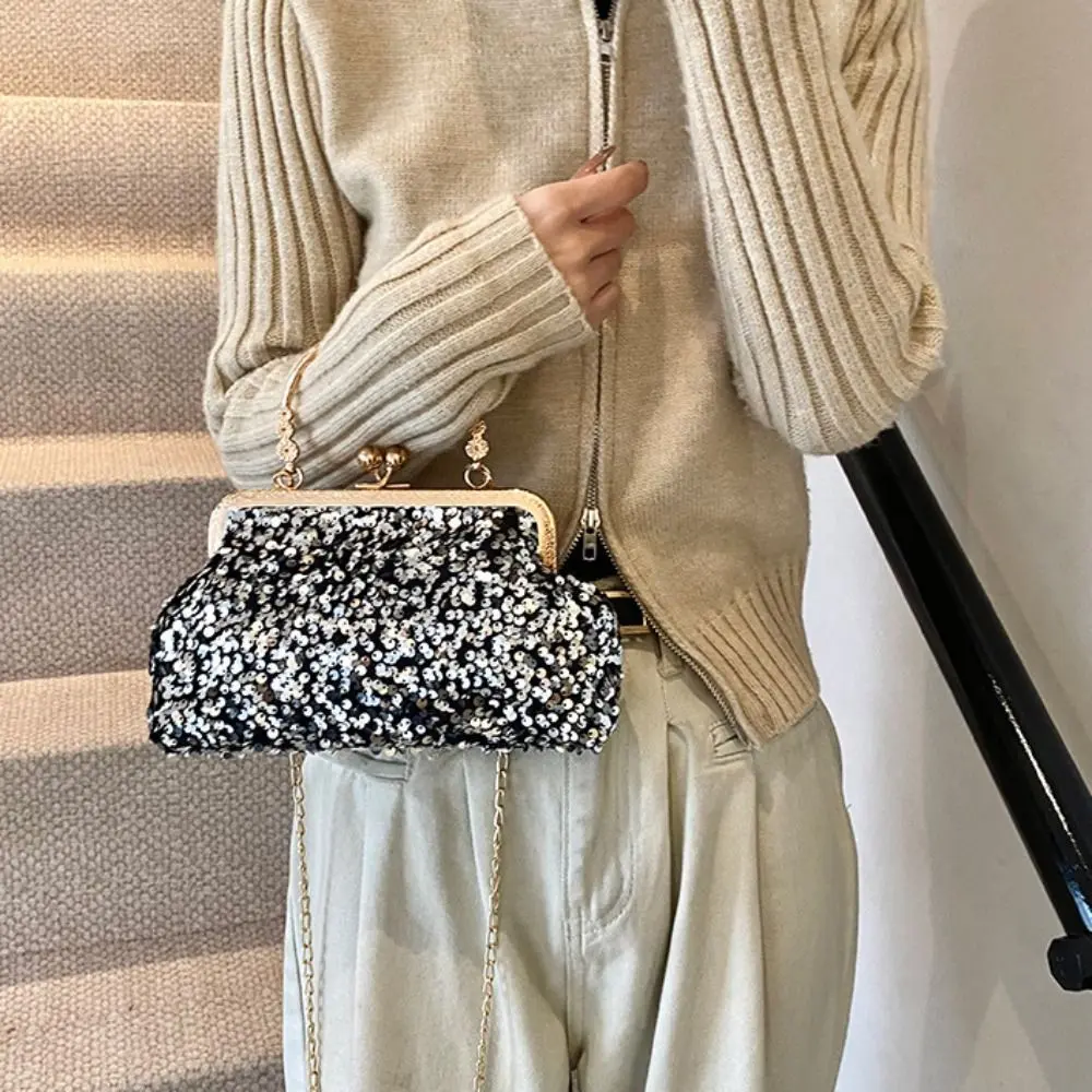 Sweet Shiny Sequins Shoulder Bag Handbag Evening Banquet Bag Clutch Bag Small Purse Banquet Chain Bag Female