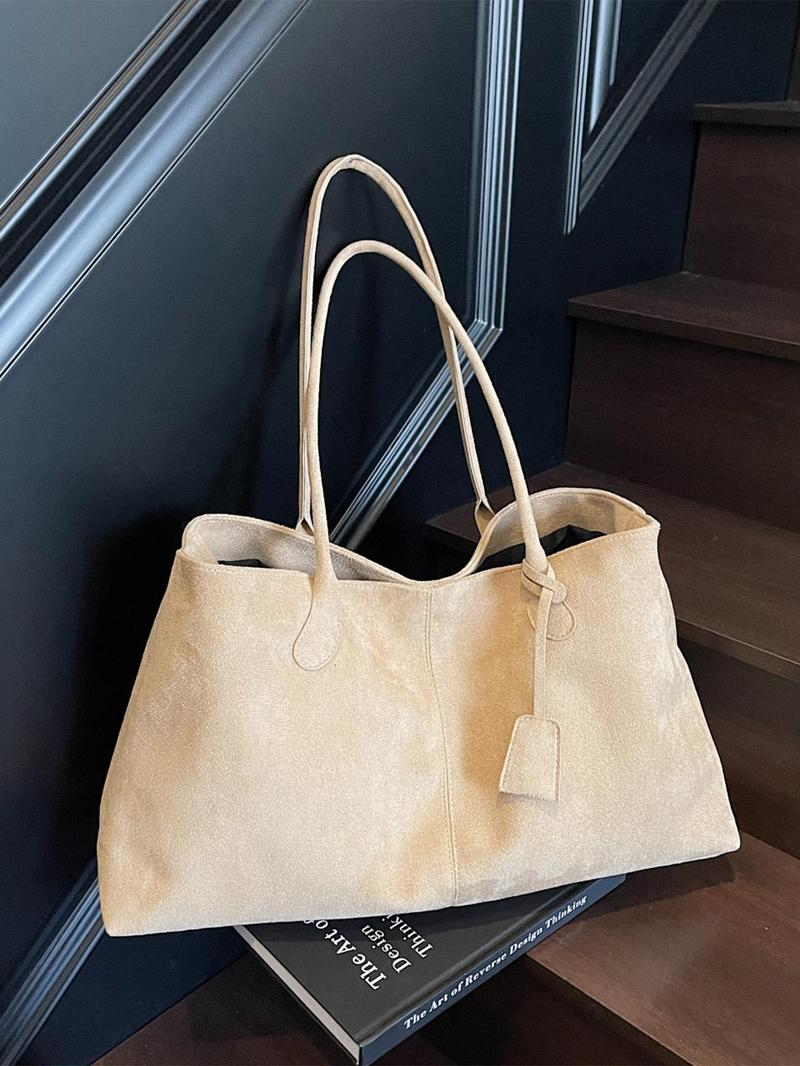Product Introduction of Women's Solid Color Shoulder Bag, Fashionable Temperament Large Capacity Tote Bag, Simple Retro Style Shoulder Bag for Work, School, Daily Commuting 4