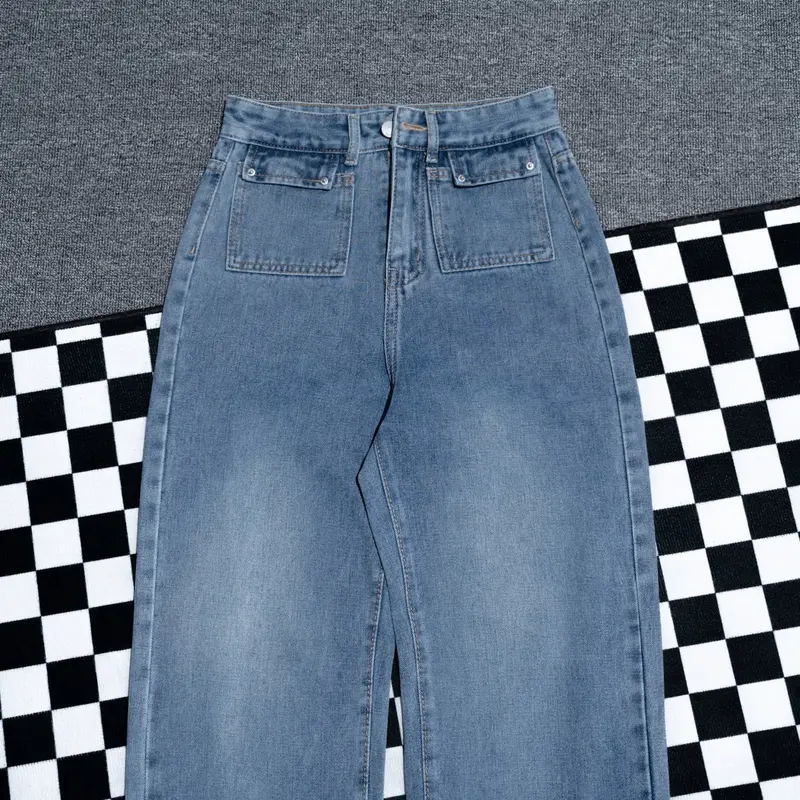 ( S - XL ) Jeans cạp cao túi hộp trơn 2 màu nhạt đậm 1192 4