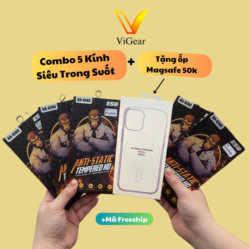 Combo 5 Kính BA-KING phủ nano trong suốt bảo vệ màng loa độ cứng 9H siêu mượt - Tặng kèm ốp lphone từ tính hỗ trợ sạc không dây Kem Titan