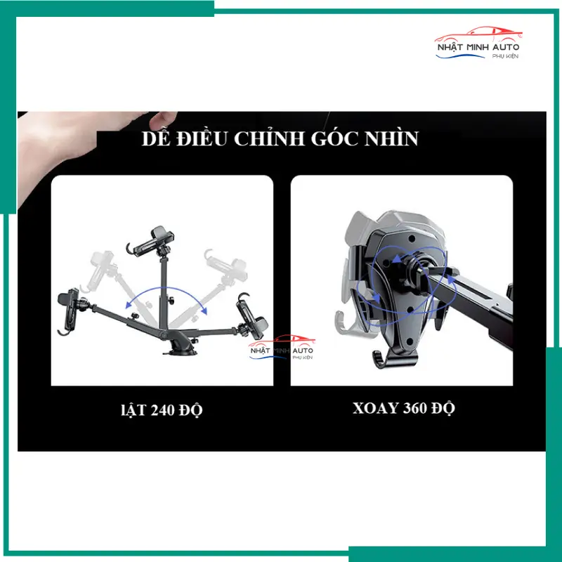 Giá đỡ điện thoại ô tô 2 trong 1, gắn taplo và kính lái, xoay 360 độ. Phụ Tùng 3