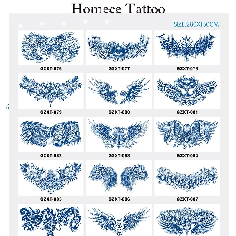 Magic Chest Tattoo Stickers For Men And Women Long Lasting 15days Herb Alphabet Wings Patterm Semi-permanent Realistic Tattoo Stickers Waterproof Color