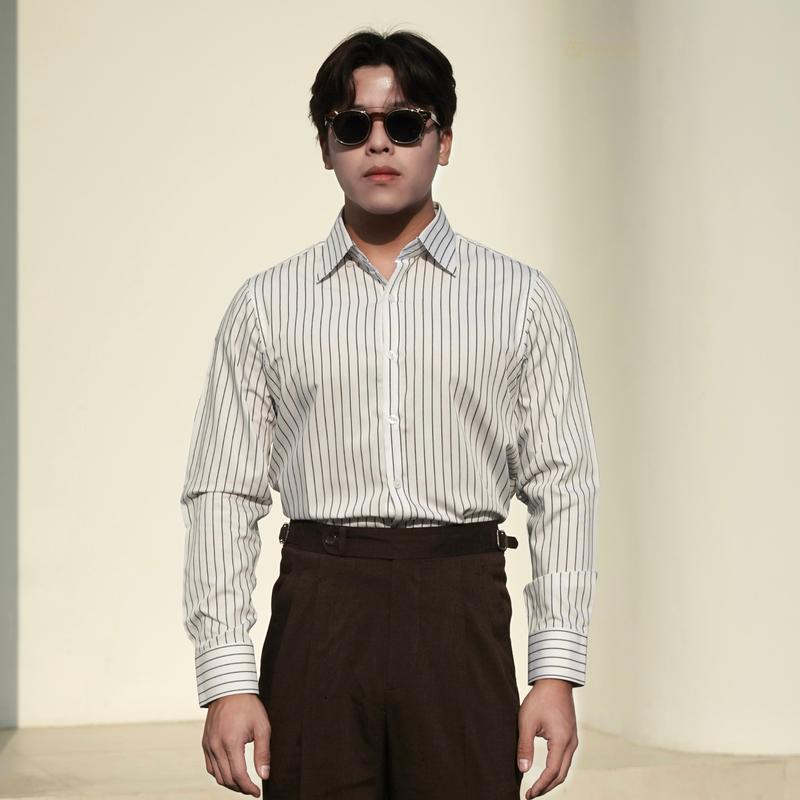 Áo sơ mi kẻ đen Buttondown Asemando Cotton Áo sơ mi nam dài tay Classic Sartorial 3