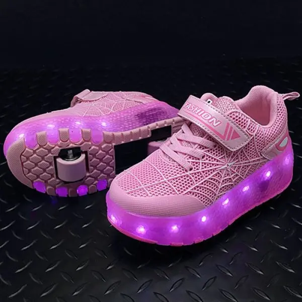 [100% High Quality]New Children's Shoes With Light-emitting Shoes Double-wheeled Heelys Unisex Roller Skates Size Boy Girl Kids Adult Outdoor Sports Detachab