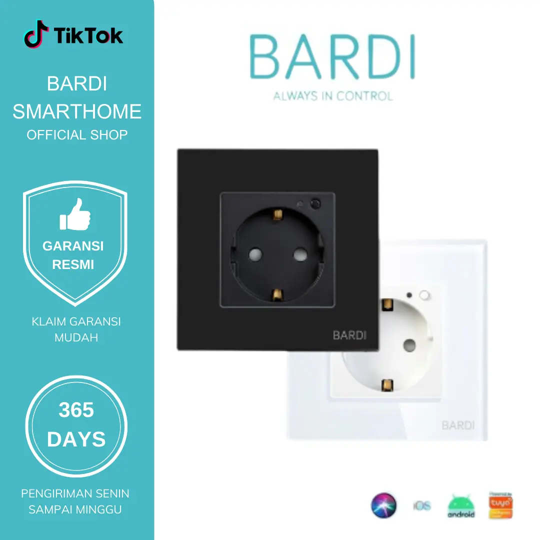 BARDI Smart Wall Socket EU Max 16A PTH/HTM - Stop Kontak Dinding Pintar Otomatis Wi-Fi Automation Putih Hitam