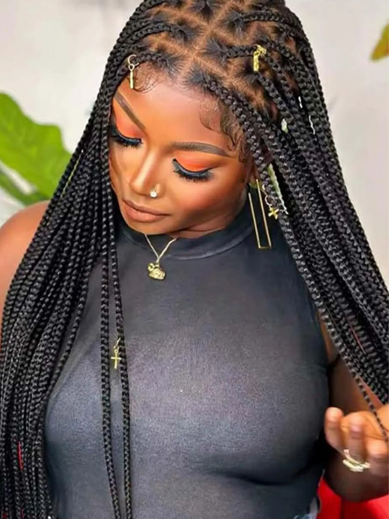 Long Braided Lace Wigs for Women, Natural Fluffy Knotless Square Braided Wigs without Bangs, Synthetic Braided Full Lace Wigs for Party, Daily Use