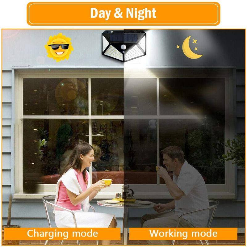 Đèn LED năng lượng mặt trời chống nước cảm biến chuyển động 100 LED 3 chế độ siêu sáng 8