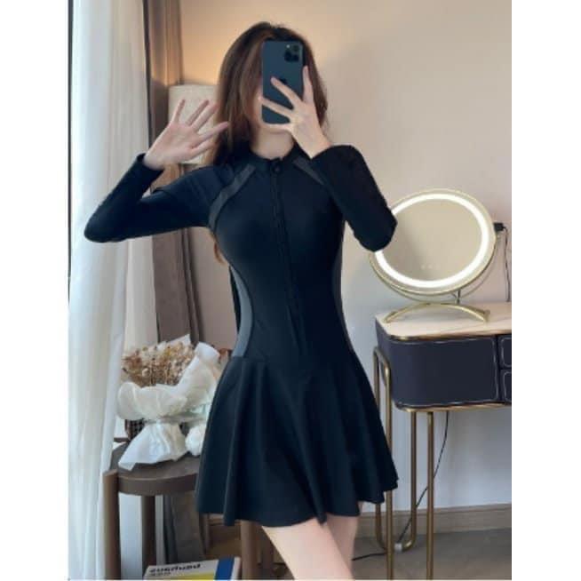 ( có size M. L.XL) Bikini đồ bơi đi biển một mảnh dây kéo đen phối trắng .phối xám tay dài tay ngắn form váy có quần trong kín đáo