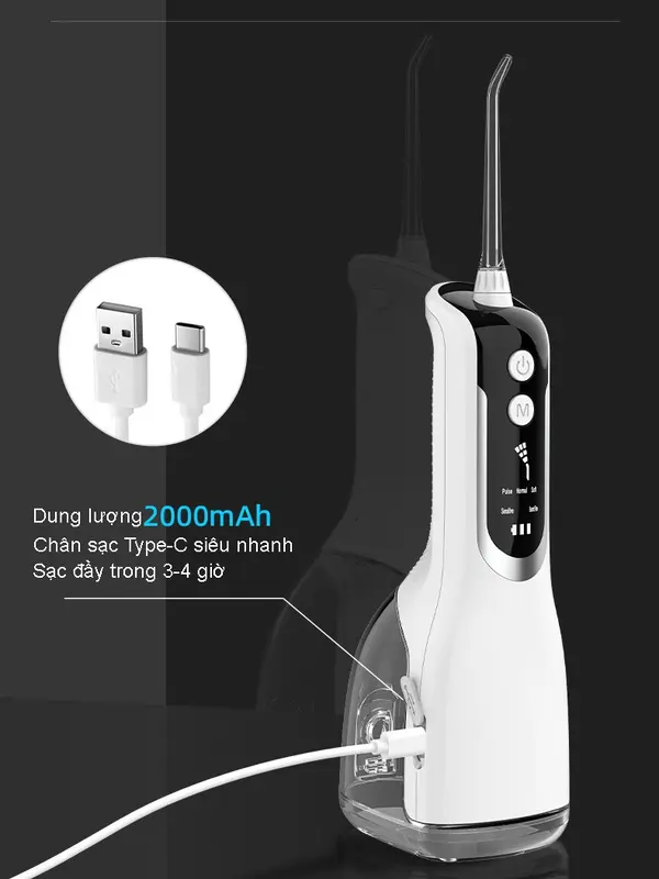 Máy tăm nước cầm tay vệ sinh răng miệng tặng kèm 4 đầu phun, màn hình hiển thị sử dụng cho cả Nữ và nam 8