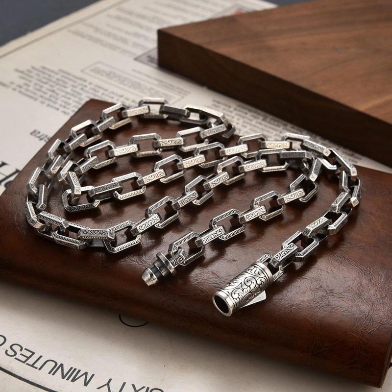 Product Introduction of Vòng cổS925 Sterling Màu bạc rắn, họa tiết Tangcao cá nhân hóa châu Âu và Mỹ, retro, Đơn giản, độc đoán, Hip Hop 5
