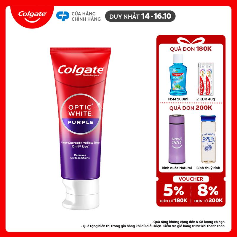 [Duy nhất 14-16.10] Kem Đánh Răng Colgate trắng răng Optic White Purple 100g - công nghệ sắc tím, trung hòa sắc vàng cho răng trắng sáng, an toàn cho men răng