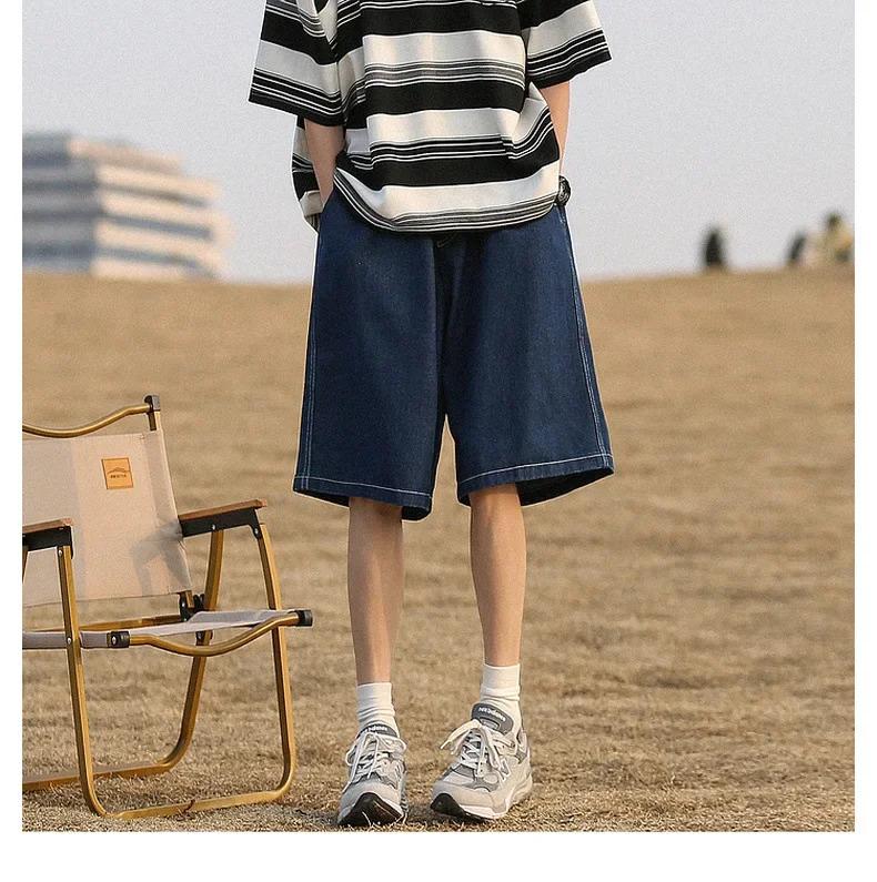 Product Introduction of American Style Vintage Denim Shorts Men's Loose Fit Straight Leg Casual Pants Trendy Brand Japanese Style City Boy 23