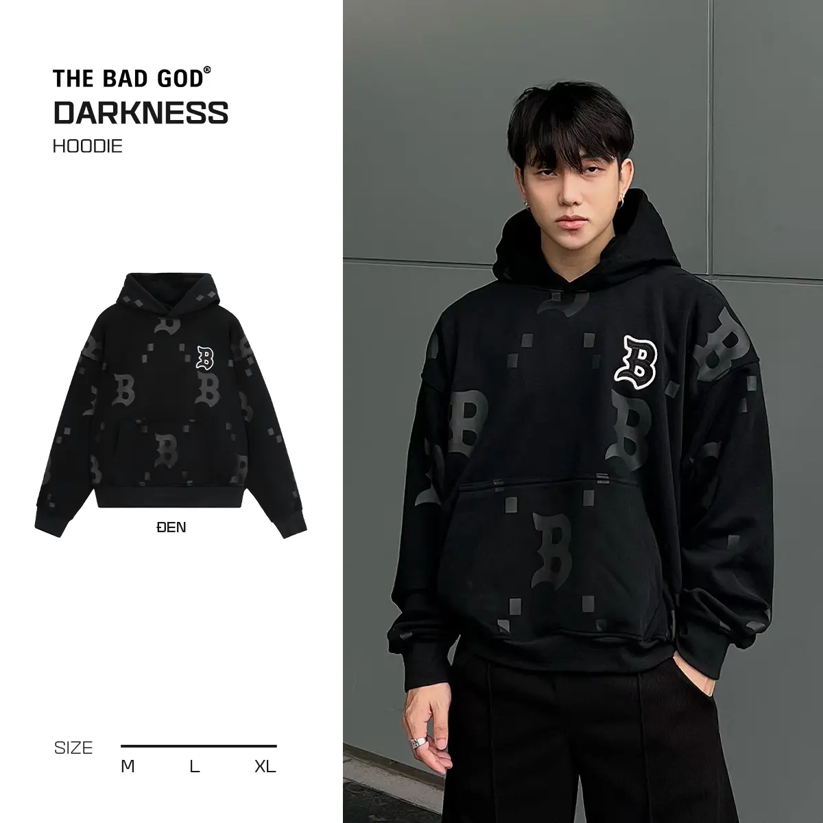 Hoodie Boxy Dài Tay, THE BAD GOD DARKNESS, Dành Cho Nam, A0004, Quần Áo Nam Nhung Menswear Thun