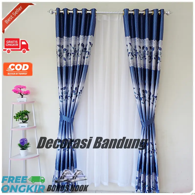 Gorden Pintu Kamar Tidur Aesthetic Blackout Import Printing Hijau Model Smokring 7