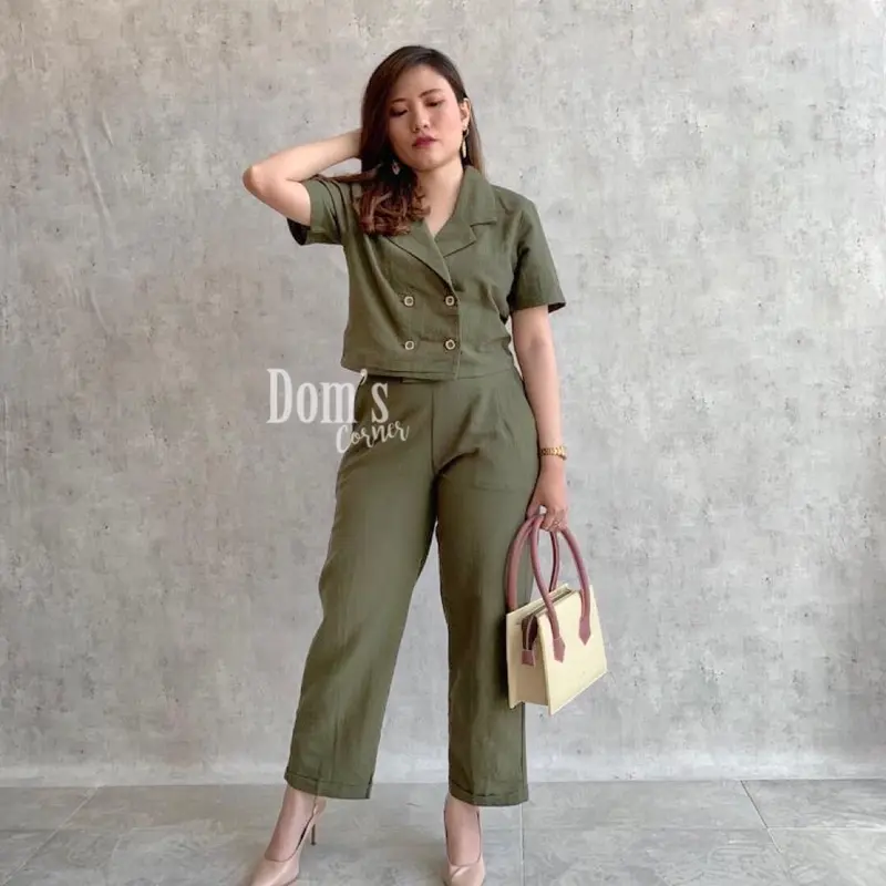 Domscorner - So hee button collar set (atasan kancing - outer - celana panjang Highwaist - korean set 8