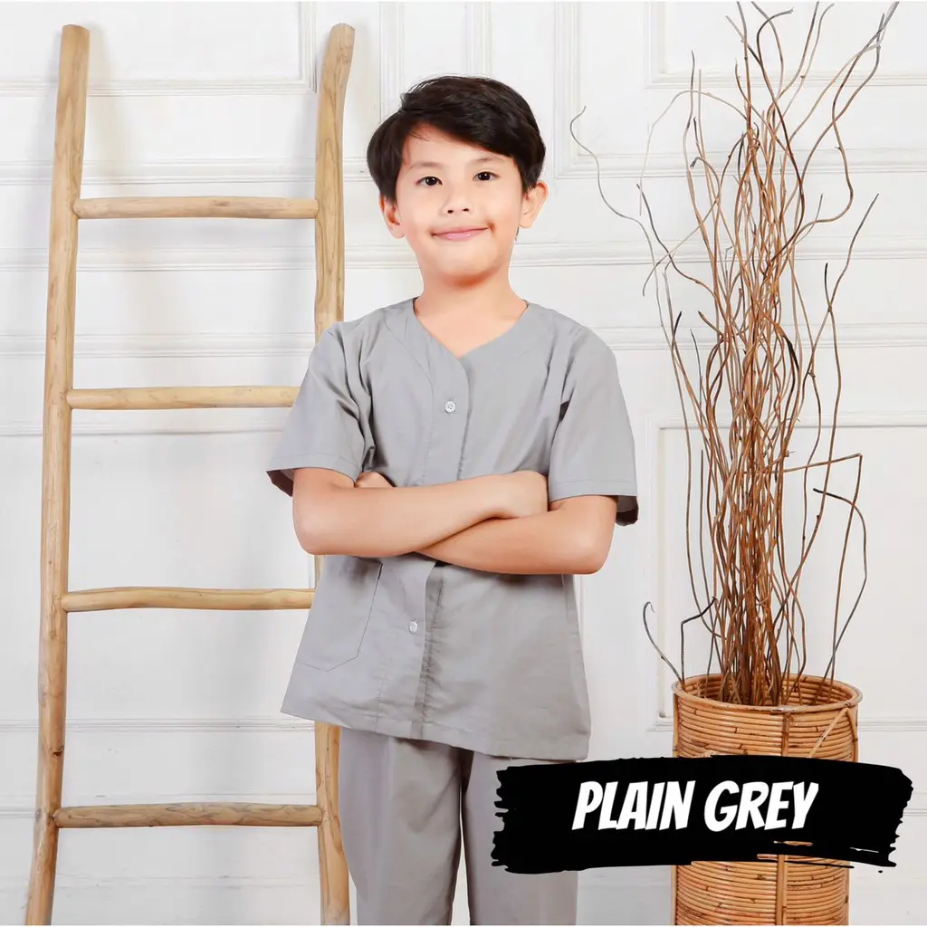 PIYAMA ANAK POLOS ABU ABU GREY / UNISEX / PLAIN GREY BAJU TIDUR LAKI LAKI PEREMPUAN / COWO / CEWE