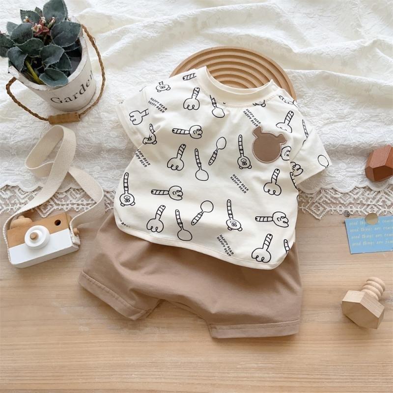 Bộ Quần Áo Trẻ Em, Thời Trang Hàn Quốc Mùa Hè, Áo Ngắn Tay Và Quần Đùi, Bộ 2 Món, Dành Cho Em Bé Trai Và Bé Gái, Bộ Quần Áo Hoạt Hình Dễ Thương, Thích Hợp Cho 0-2 Tuổi Sandal