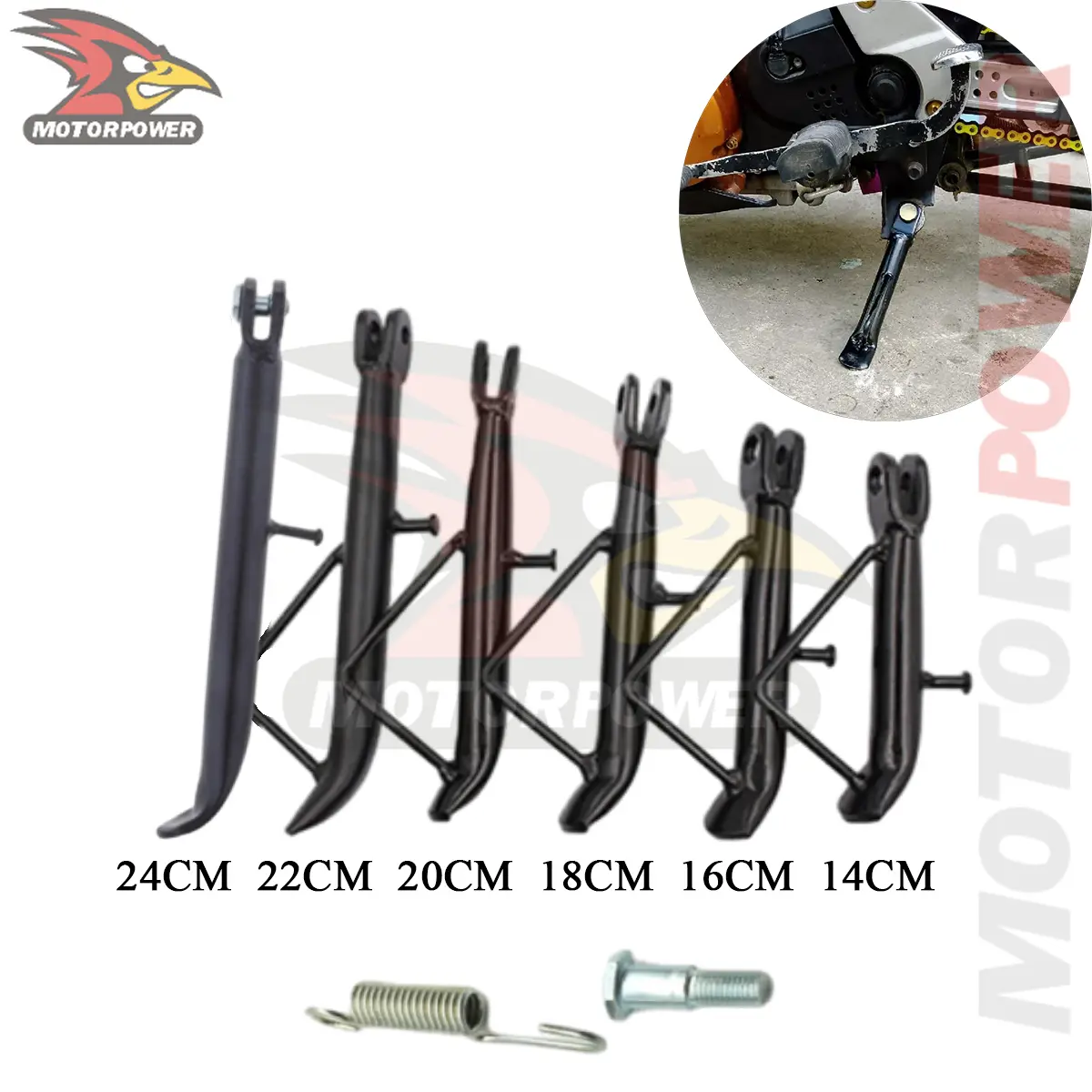 Motorcycle Universal Classic Side Stand With Spring Bolt Black 14cm 16cm 18cm 20cm 22cm 24cm Motorcycle Side Stand Accessories And Parts