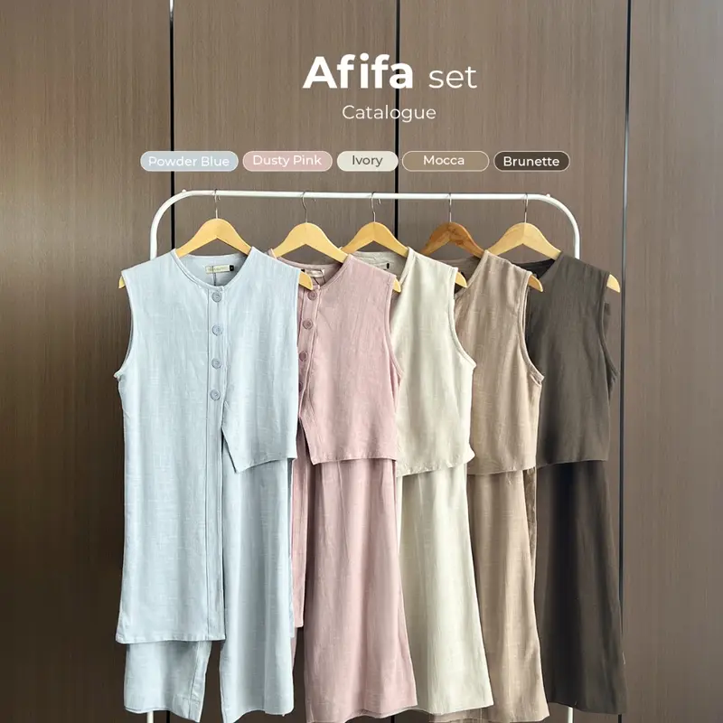 YEPPUOUTFIT - Afifa Set Raya Series | Basic Setelan Wanita Outer Asimetris Dan Kulot Panjang Linen Outfit Lebaran Cantik Kancing Karet Muslim Pendek Pink Soft Celana Casual 6