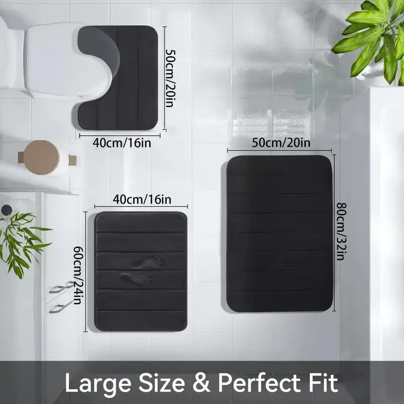 Bathroom Mat Set, 3counts/set Non-slip Bath Mat, Soft Absorbent Bathroom Floor Pad, Washable U-shaped Toilet Mat for Home Decor 1