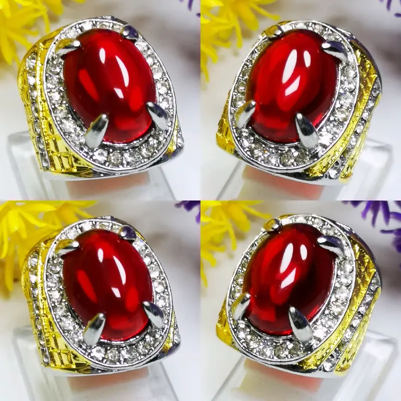 Batu Cincin Akik Merah Siam Kristal Ring Titanium Anti Karat Siap Pakai Good Quality 0