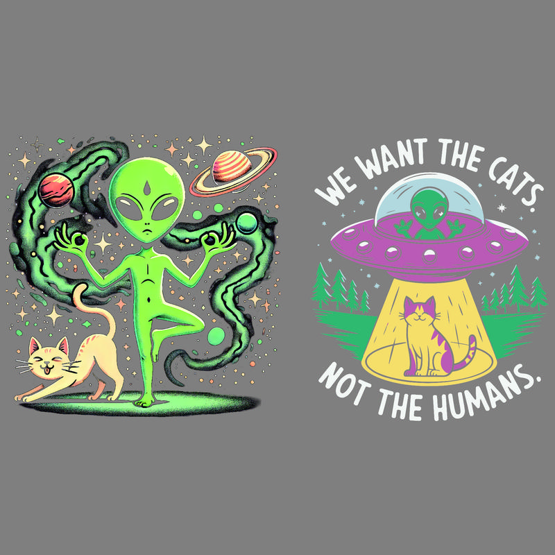 Alien & Cat Pattern Heat Transfer Sticker, 2/4 Counts Cartoon Animal Pattern Heat Transfer Sticker, DIY T-shirt, Jeans, Backpack, Handbag, Pillowcase and Vintage Baseball Cap 0