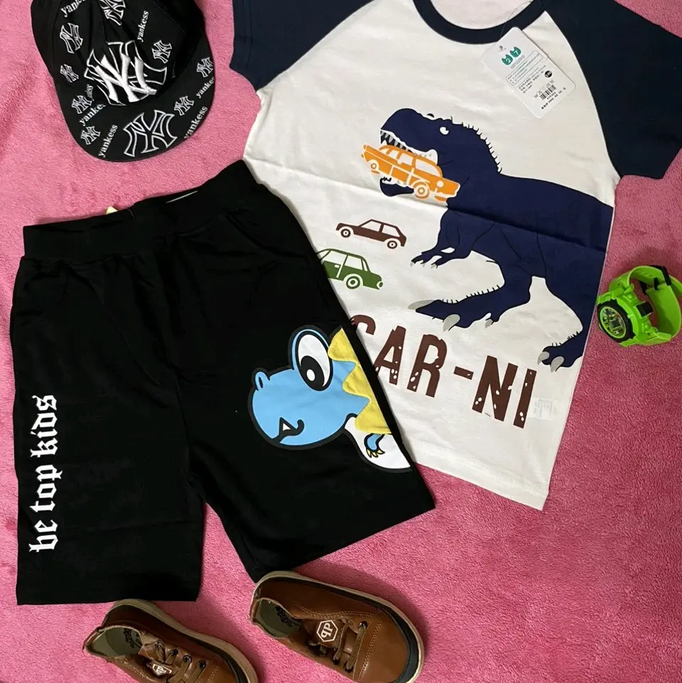 Bộ bé trai  in hình khủng long hàng   quảng châu cao cấp