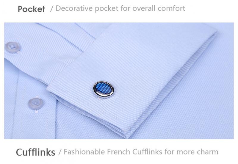 Product Introduction of Ss24 Men's French Style Shirt Business Dress Long Sleeve Shirt Solid Color Blue Striped Shirt Twill Business Style All-Match 16