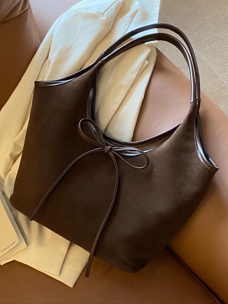 Product Introduction of Women's Elegant Bow Decorated Shoulder Bag, Fashionable Solid Color Large Capacity Bag for Daily Used, Casual Trendy Commuting Bag 1
